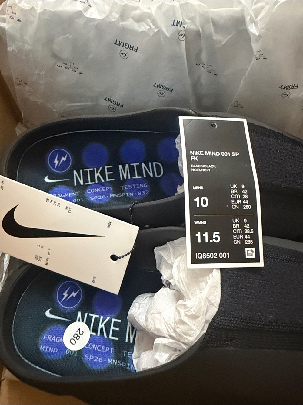 Men’s Hard to find Black and Blue Athletic fragment slides.